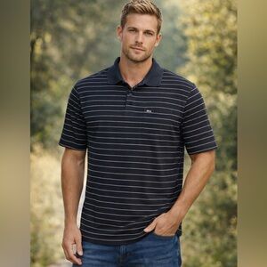 Faconnable Medium Collar Dress Shirt Short Sleeve Polo EUC Striped